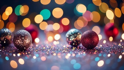 Canvas Print -  Elegant Christmas ornaments in a festive blur of lights