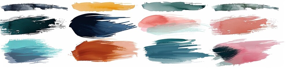 Wall Mural - Assortment of deep and rich watercolor paint brush strokes set