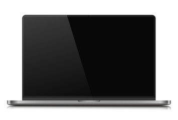Wall Mural - a laptop with an empty black screen with a glare on a white background. realistic laptop layout with