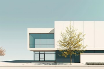 Wall Mural - modern minimalist flat illustration of innovative architectural building design with clean lines and