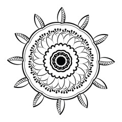 Sticker - Circular pattern floral ornamental mandala outline for coloring book pages