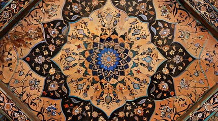 Poster - Close up of a Persian tile pattern with brown color and floral motifs