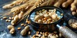 © Anastasiia - Inspecting Allergens Close-up of Peanuts and Wheat under Magnifying Glass. Concept Food allergens, Peanuts, Wheat, Close-up, Magnifying Glass, Inspection