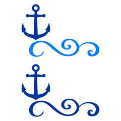 Canvas Print - Logo nautical. Silueta de ancla de barco con línea de decoración de caligrafía como marco