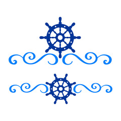 Wall Mural - Logo nautical. Silueta de volante de timón de barco con línea de decoración de caligrafía como marco