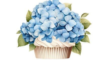 Wall Mural - A cupcake with blue hydrangea flowers 