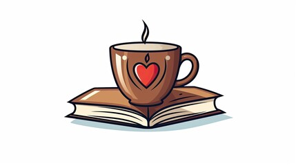 Poster - A cute coffee cup sitting on top of books 