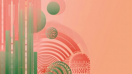 Wall Mural - a modern pink and green gradient birthday paper with minimalist art deco patterns, displayed against