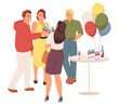 © Siberian Art - Graduation students best friends party vector illustration. Male and female young people characters celebrating end of education in college or university high-school drinking alcohol together