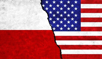 Wall Mural - USA and Poland flags together. Diplomatic relations between Poland and United States of America. USA vs Poland