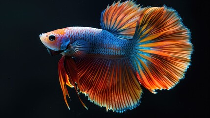 Colorful Siamese fighting fish on black background