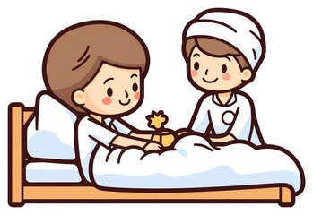 Sticker - PNG A nurse caring an elderly furniture bed togetherness.