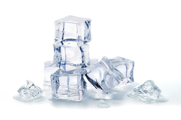 Pile of ice cubes isolated on white background, Artificial acrylic ice cubes