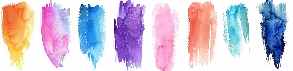 Poster - Set of colorful watercolor brush strokes isolated on a white background