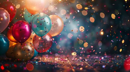 Wall Mural - Festive Balloons and Colorful Confetti Background for Celebration and Party Themes