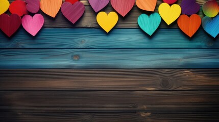 Canvas Print - Colorful wooden background with hearts