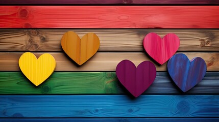 Canvas Print - Colorful wooden background with hearts