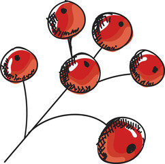 Sticker - Red Berry Branch Isolated Element Png in Flat Style.