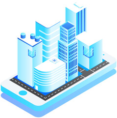 Wall Mural - Isometric construction building, home and hospital like as mobile app for Augmented Reality Element Png Vector.