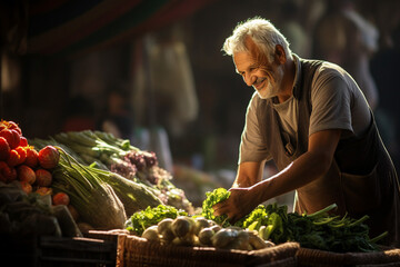 Wall Mural - Ai generated image of smiling seller in small local farmer shop