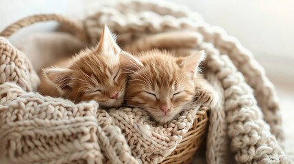 Wall Mural - Two orange tabby kittens sleeping in a basket.