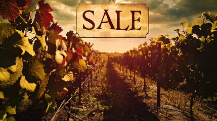 A dramatic twilight scene over an autumn vineyard, 