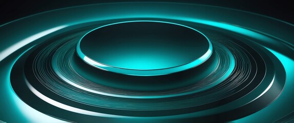 Sticker - teal circular light abstract on dark smooth reflective metallic surface