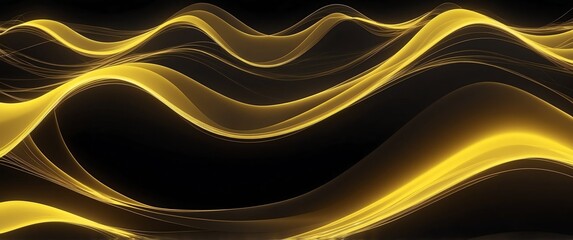 Sticker - yellow abstract wave of lights on dark smooth reflective metallic surface