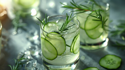 Nutritious detox water with lime and cucumber in a glass