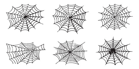 Wall Mural - Set of spider webs on a white background