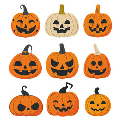 Wall Mural - Halloween pumpkins set vector illustration on a white background