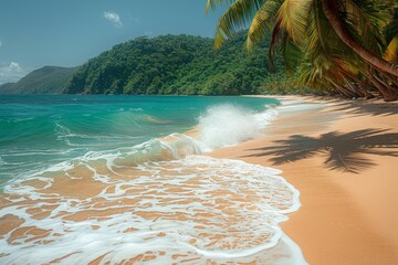 Wall Mural - Tranquil Blue Waters Crashing on a Secluded Tropical Beach