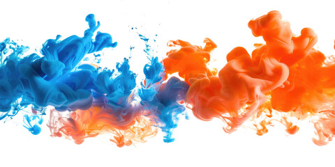 Wall Mural - orange blue abstract liquid ink isolated on white or transparent png