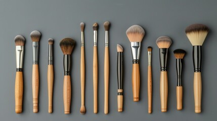 Canvas Print - Professional makeup tools on gray background for beauty blog