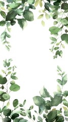 Wall Mural - Pastel green leaves on white background. Natural organic leaves frame.