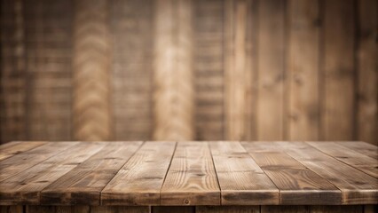 Wall Mural - Empty wood table with defocused vertical table background. Ideal for product display on top of the table. Predominant color is brown