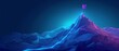 © Palung - Abstract mountain with a path to the top. Way to goal in digital futuristic style on a blue technology background. Illustration of success achievement concept. Low Poly wireframe flag and ridge