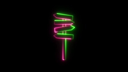 Wall Mural - Neon signboard animation. purple and green Signboard. Blank signpost animation of isolated type. Road guideposts are to control traffic