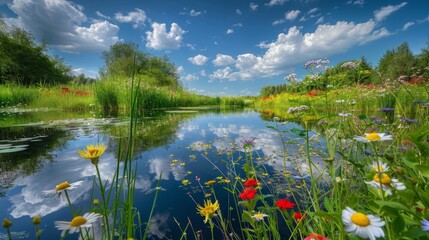 Wall Mural - Summer Meadow Reflection.