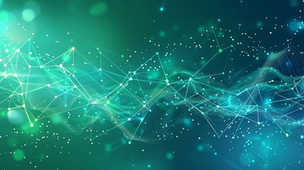 Wall Mural - digital tech banner with green blue background, light effects, ai big data vector