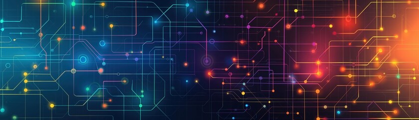 Quantum computing interface, colorful abstract patterns, flat design illustration