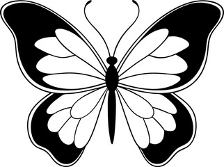 Sticker - A simple silhouette of a butterfly, rendered in black against a white background.