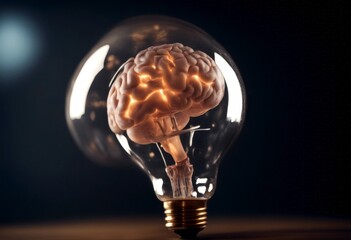 Wall Mural - light dark background brain bulb human generative ai idea lamp thinks illuminated glow anatomy