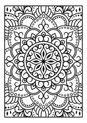 Outline floral pattern in mehndi style for coloring book page. Antistress for adults and children. Doodle ornament in black and white. Hand draw vector illustration.