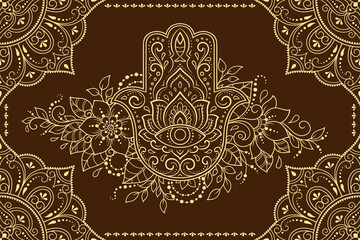 Wall Mural - stylized with henna tattoo decorative pattern for decorating covers book, notebook, casket, postcard
