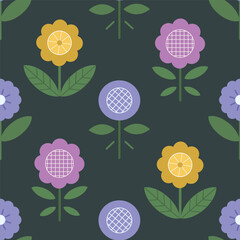 Wall Mural - Pattern with traditional naive flowers. Print for fabric, wallpaper with repeating folklore stylized flowers. Vector illustration