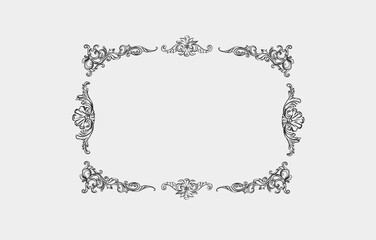 Wall Mural - hand drawn vector abstract outline,graphic,line vintage baroque ornament floral frame in calligraphi