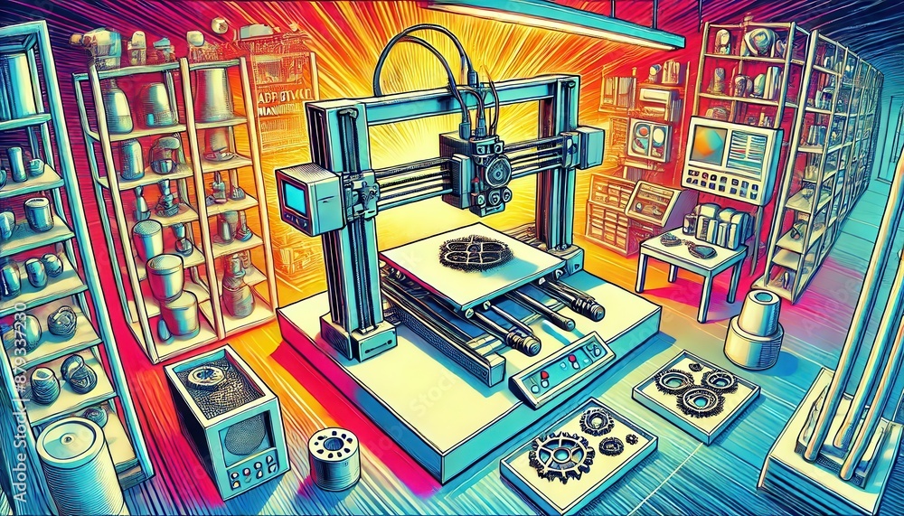 Vibrant, futuristic lab with 3D printer technology showcasing advanced ...