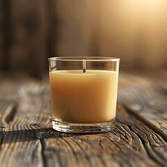 Canvas Print - A cozy candle in a clear glass holder sits on a rustic wooden surface, creating a warm and comforting atmosphere.