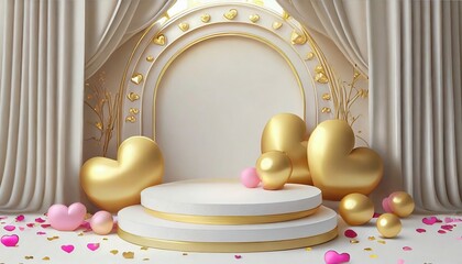 Sticker - product stand in white colors and a golden heart